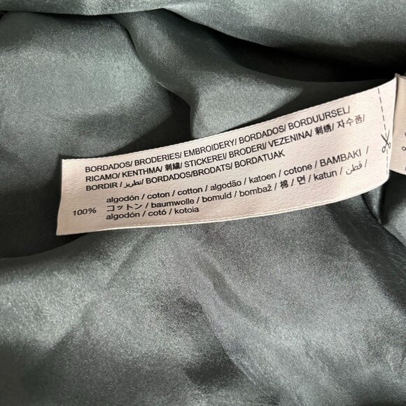 Oysho Silk Embroidered Kaftan Dress Size S Green V Neck Light Slightly Sheer NEW - Picture 9 of 10